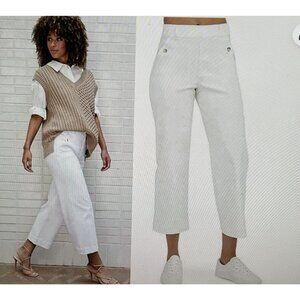 Spanx Womens Bright White Stretch Twill Cropped Wide-Leg Pants L/G New With Tags
